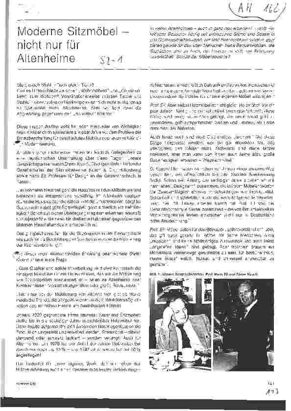 Vorschauseite 1: Moderne Sitzmöbel - nicht nur für Altenheime Gespräch mit Prof. Dr. Hans Ell und Dieter Kusch
