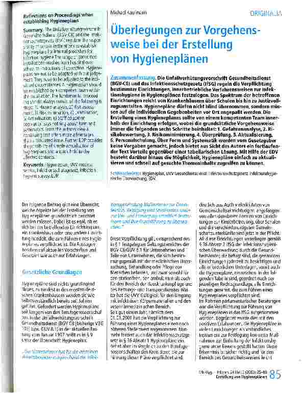 Vorschauseite 1: Überlegungen zur Vorgehensweise bei der Erstellung von Hygieneplänen