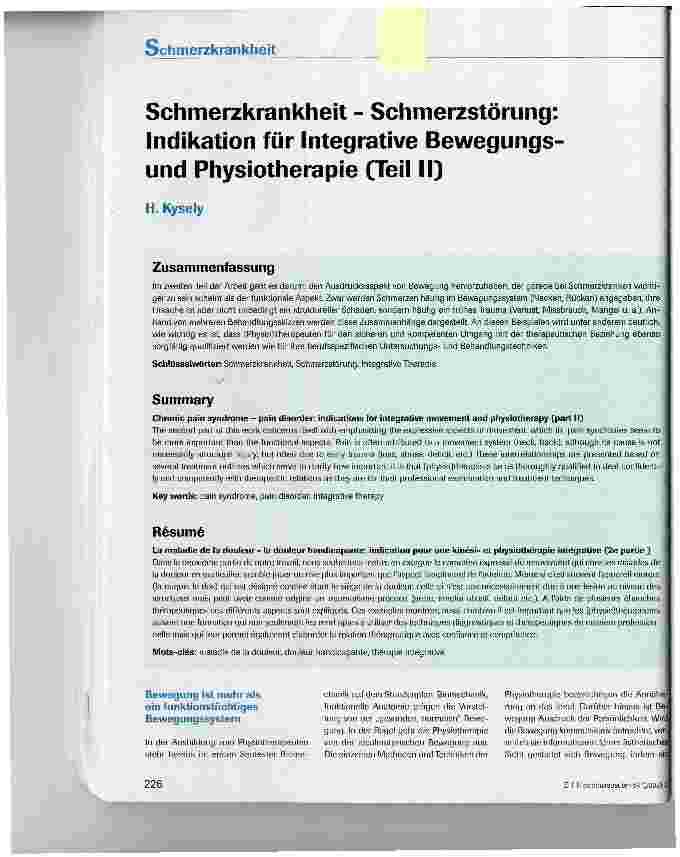 Vorschauseite 1: Schmerzkrankheit - Schmerzstörung: Indikation für Integrative Bewegungsund Physiotherapie (Teil II)