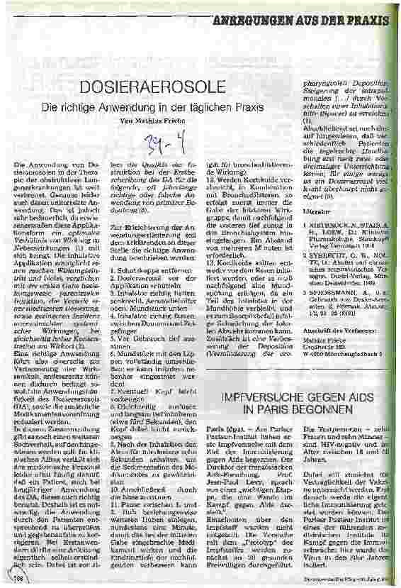 Vorschauseite 1: Dosieraerosole - Die richtige Anwendung in der täglichen Pflege