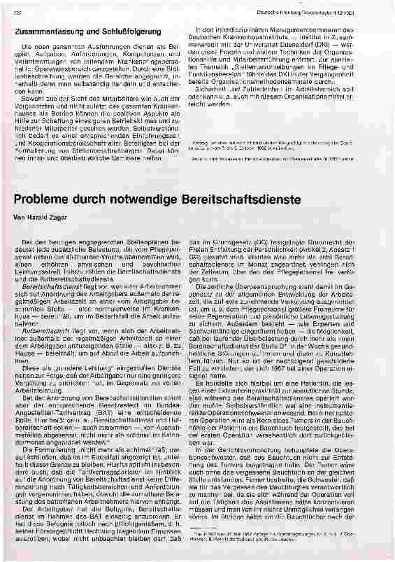 Vorschauseite 1: Probleme durch notwendigen Bereitschaftsdienst