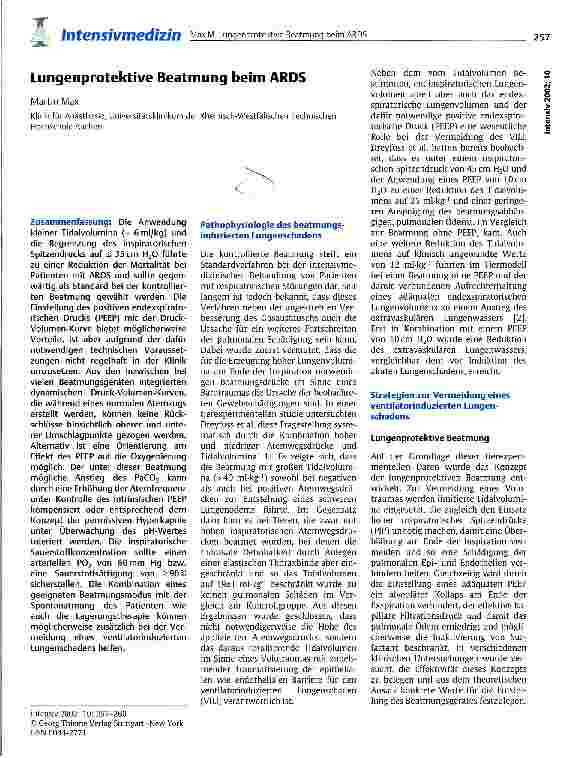 Vorschauseite 1: Lungenprotektive Beatmung beim ARDS