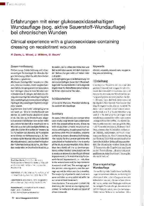 Vorschauseite 1: Erfahrungen mit einer glukoseoxidasehaltigen Wundauflage (sog. aktive Sauerstoff-Wundauflage) bei chronischen Wunden