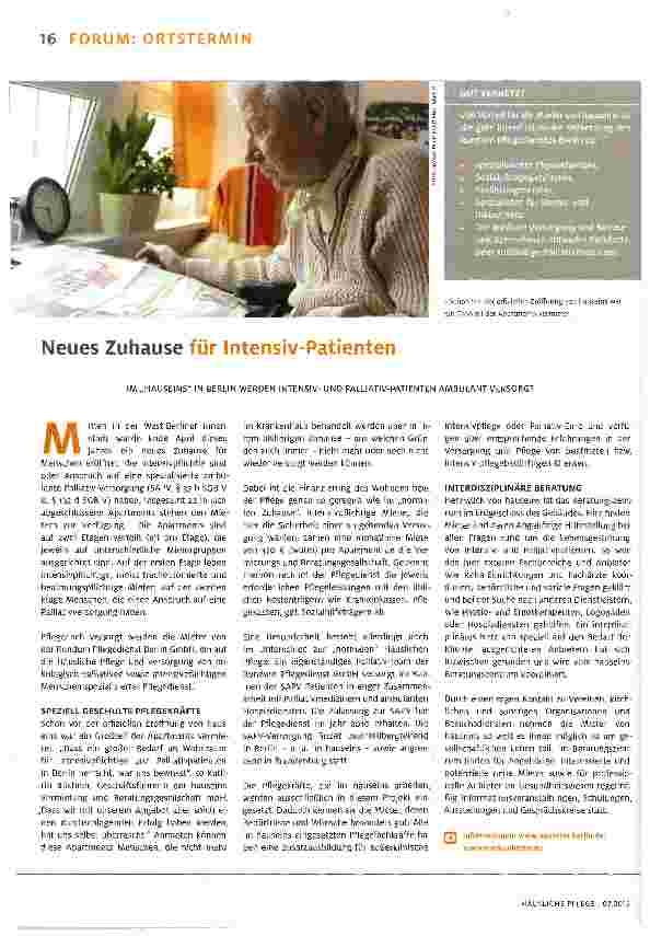 Vorschauseite 1: Neues Zuhause für Intensiv-Patienten