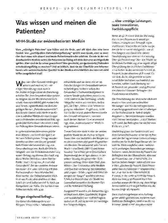 Vorschauseite 1: Was wissen und meinen die Patienten?