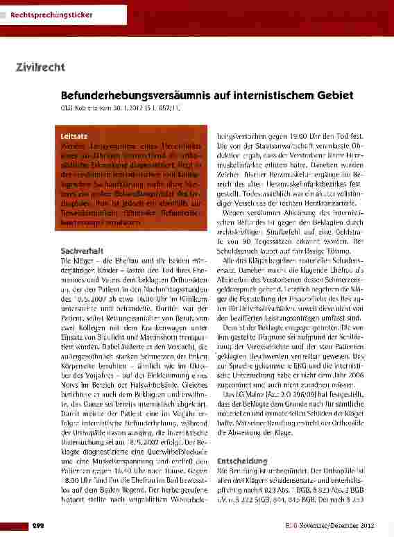Vorschauseite 1: Befunderhebungsversäumnis auf internistischem Gebiet