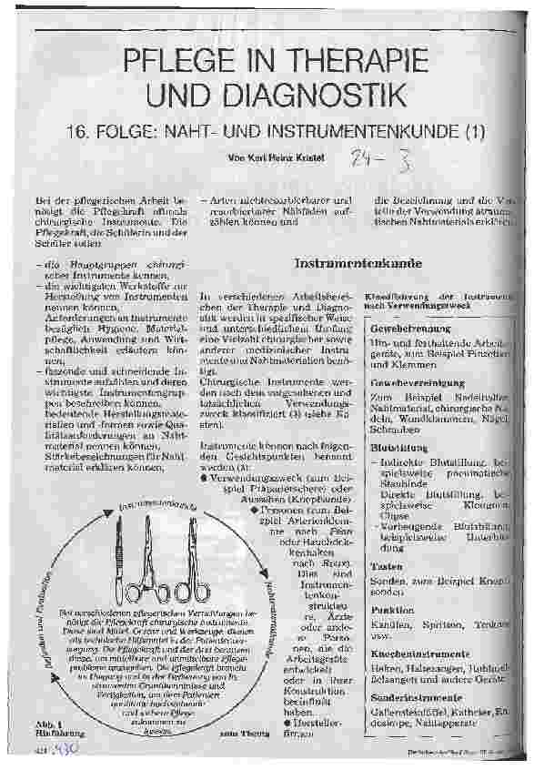 Vorschauseite 1: Pflege in Therapie und Diagnostik 16. Folge: Nahtund Instrumentenkunde