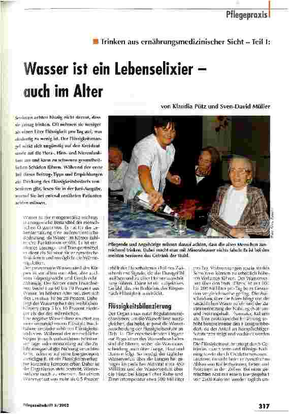 Vorschauseite 1: Wasser ist ein Lebenselixier - auch im Alter Trinken aus ernährungsmedizinischer Sicht - Teil I