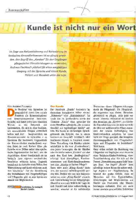 Vorschauseite 1: Kunde ist nicht nur ein Wort Auf der Suche nach dem treffendsten Begriff für die, die gepflegt werden