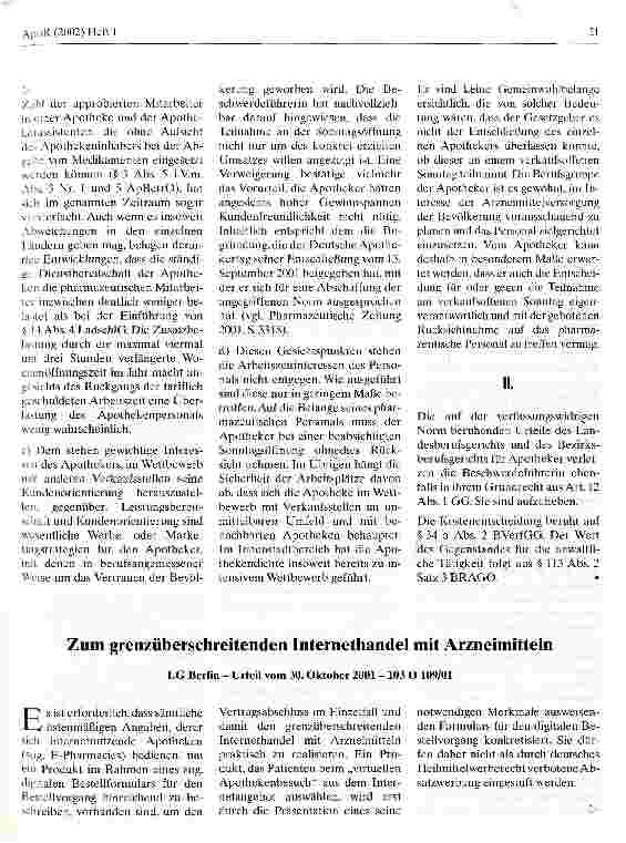Vorschauseite 1: Zum grenzüberschreitenden Internethandel mit Arzneimitteln