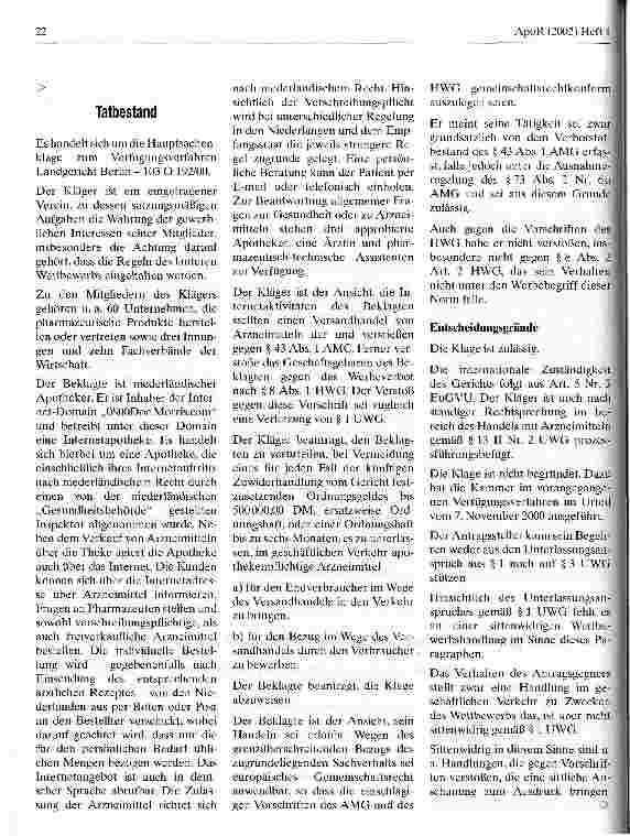 Vorschauseite 2: Zum grenzüberschreitenden Internethandel mit Arzneimitteln
