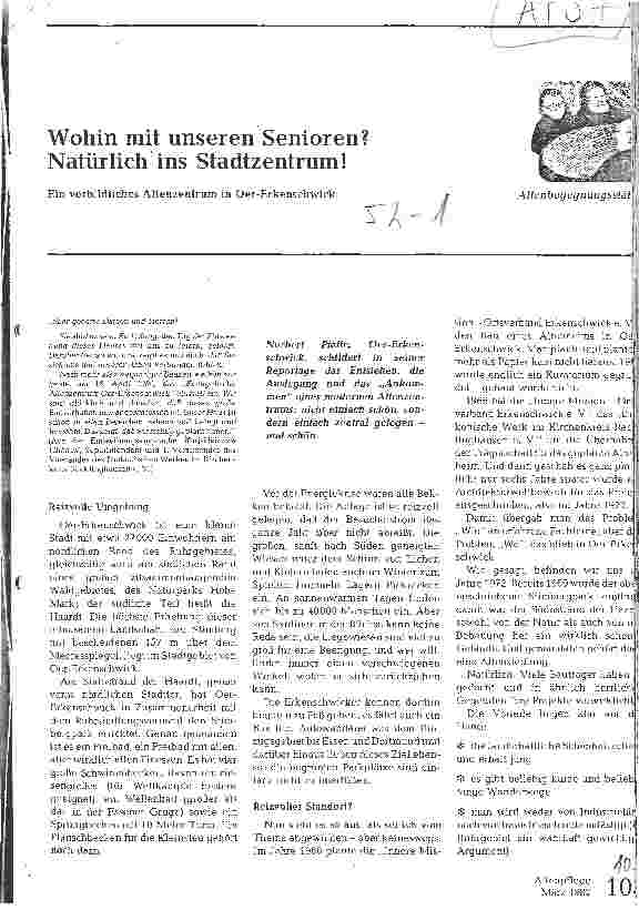 Vorschauseite 1: Wohin mit unseren Senioren? Natürlich ins Stadtzentrum!