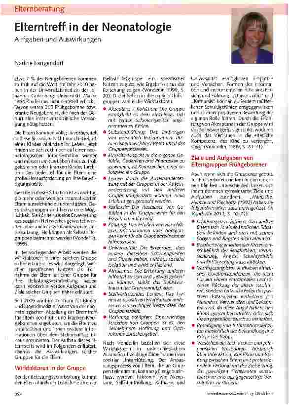 Vorschauseite 1: Elterntreff in der Neonatologie
