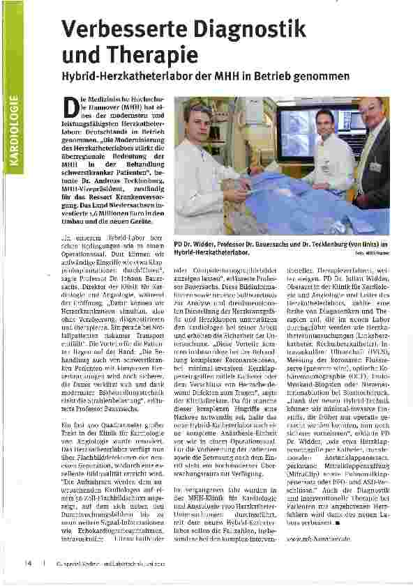 Vorschauseite 1: Verbesserte Diagnostik und TherapieHybrid-HerzkatheterlaborderMHH in Betrieb genommen