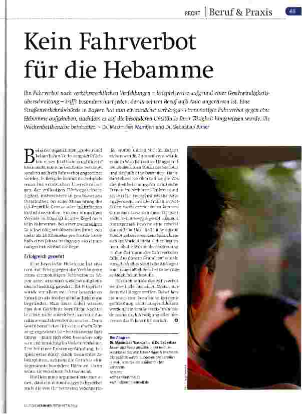 Vorschauseite 1: Kein Fahrverbot für die Hebamme