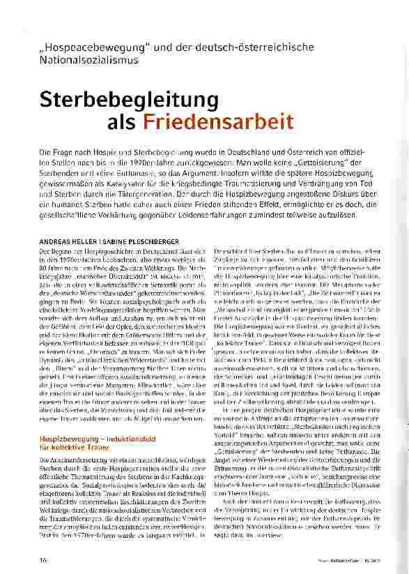 Vorschauseite 1: Hospeacebewegung und der deutsch-österreichische Nationalsozialismus Sterbebegleitung als Friedensarbeit