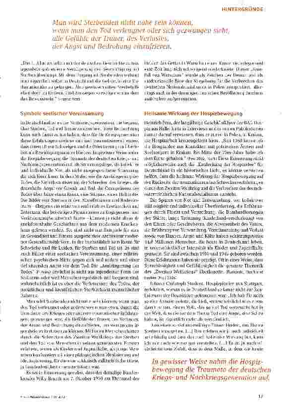 Vorschauseite 2: Hospeacebewegung und der deutsch-österreichische Nationalsozialismus Sterbebegleitung als Friedensarbeit