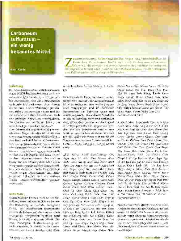 Vorschauseite 1: Carboneum sulfuratum - ein wenig bekanntes Mittel
