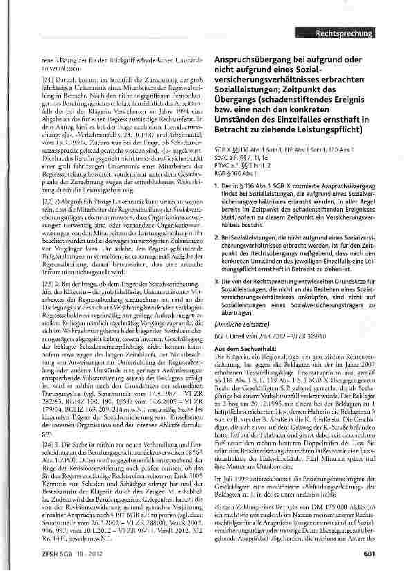 Vorschauseite 4: Beginn der Verjährungsfrist bei Ansprüchen der Sozialversicherungsträger; Grundsätze der sekundären Darlegungslast; Kenntniserlangung oder grob fahrlässige Unkenntnis des zuständi…