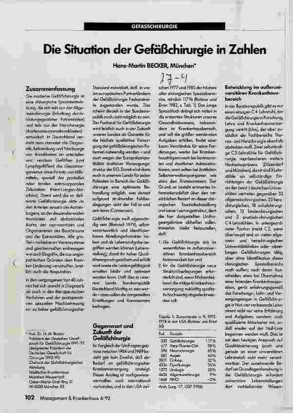 Vorschauseite 1: Die Situation der Gefäßchirurgie in Zahlen