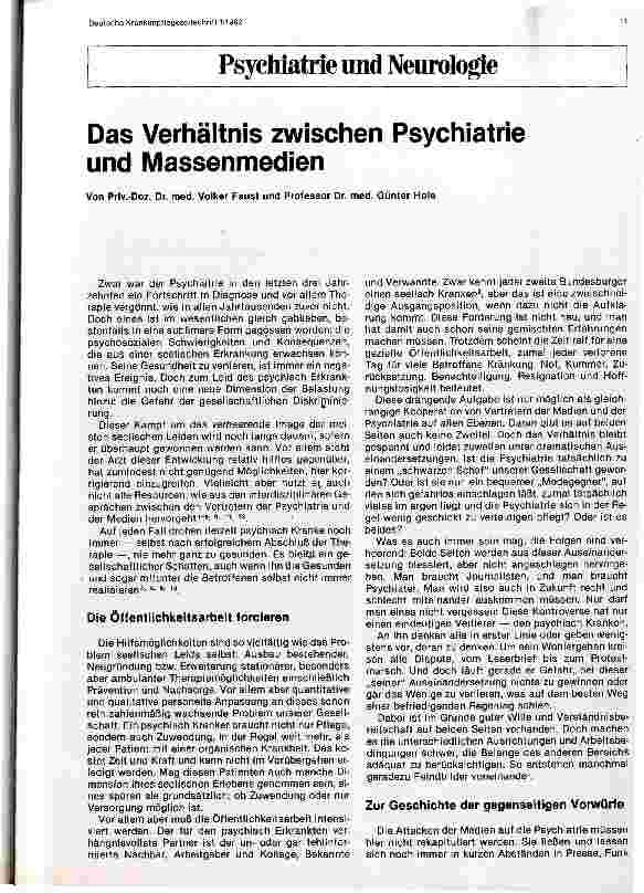 Vorschauseite 1: Psychiatrie und Neurologie Das Verhältnis zwischen Psychiatrie und Massenmedien