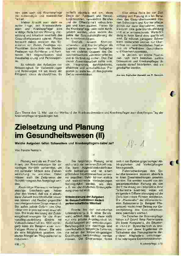 Vorschauseite 1: Zielsetzung und Planung im Gesundheitswesen(II) Welche Aufgaben fallen Schwestern und Pflegern dabei zu?