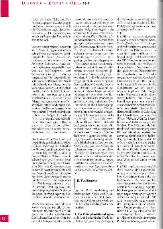 Vorschauseite 2: Eckpunkte eines Positionspapiers des Diakonischen Werkes der EKD zu Fragen der Biomedizin und der Bioethik