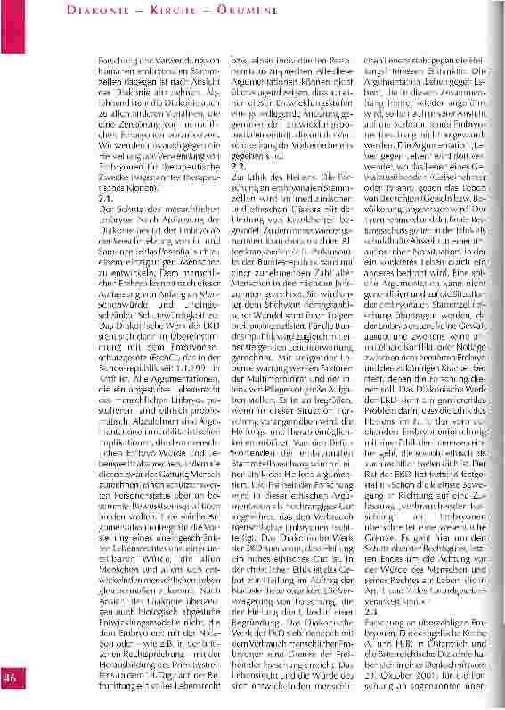 Vorschauseite 4: Eckpunkte eines Positionspapiers des Diakonischen Werkes der EKD zu Fragen der Biomedizin und der Bioethik