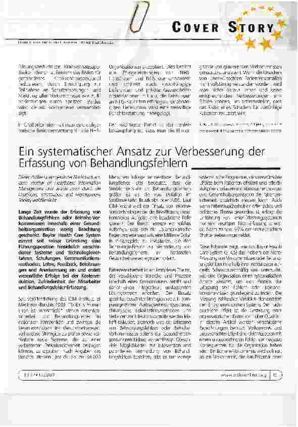 Vorschauseite 1: Ein systematischer Ansatz zur Verbesserung derErfassung von Behandlungsfehlern