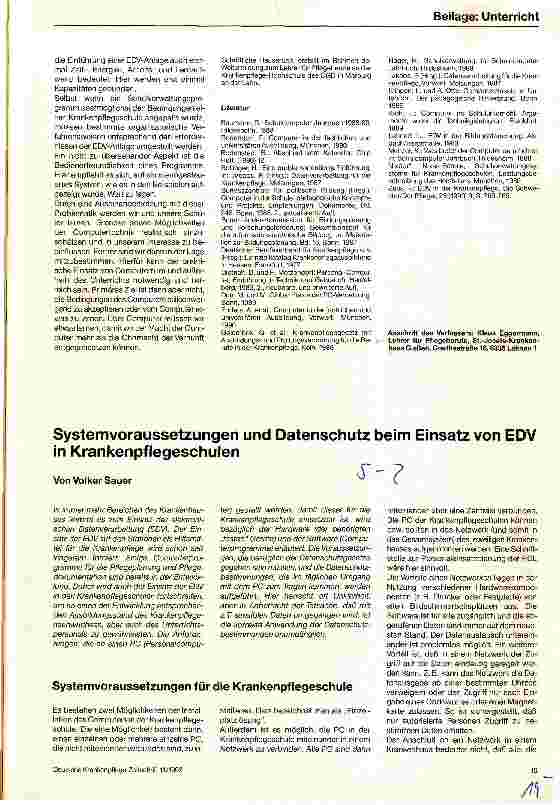 Vorschauseite 1: Computer in Krankenund Kinderkrankenpflegeschulen Systemvoraussetzungen und Datenschutz beim Einsatz von EDV