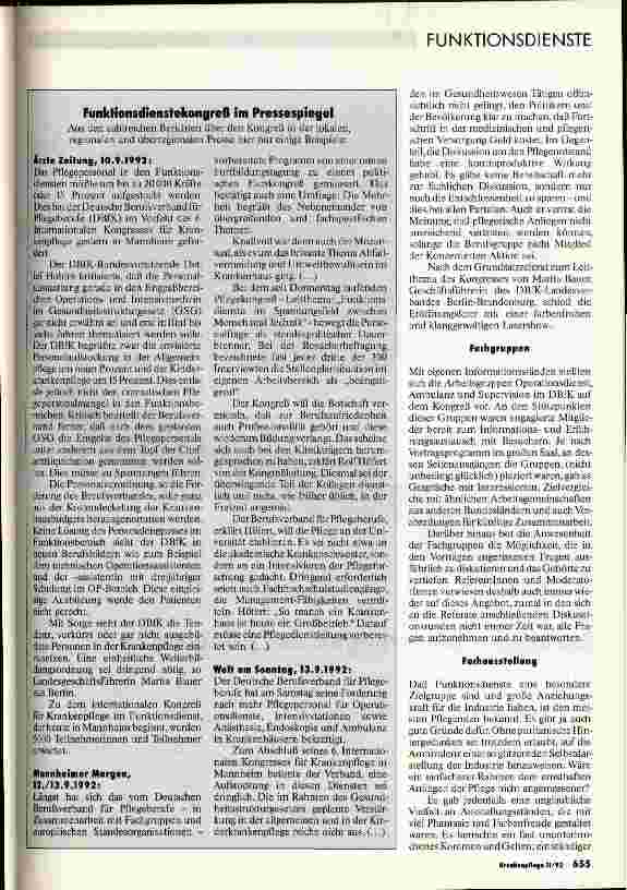 Vorschauseite 2: 6. Internationaler Kongreß für Krankenpflege in den Funktionsdiensten Mannheim 10.-12.9.1992