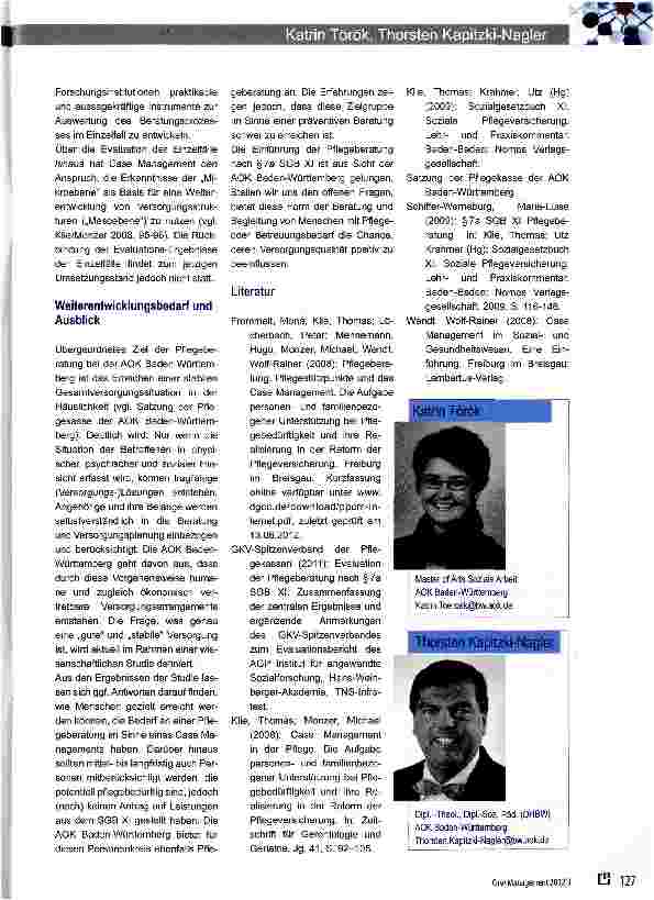 Vorschauseite 3: Umsetzung und Aufgabenverständnis der Pflegeberatung nach §7a SGB XI bei der AOK Baden-Württemberg