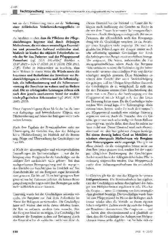Vorschauseite 3: Betreiberin eines Pflegeheims haftet nicht für Stürze (insgesamt acht) einer Heimbewohnerin BGB §241, §280, §611, 823; SGB X § 116