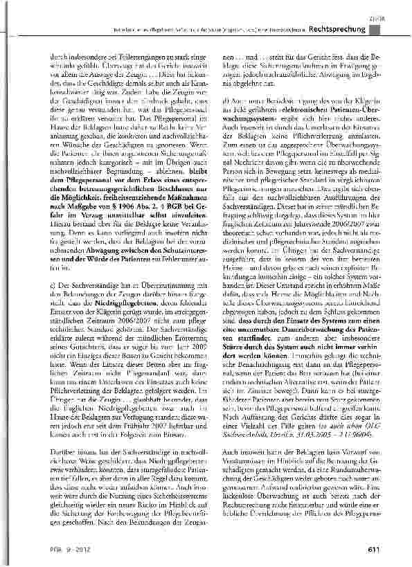 Vorschauseite 4: Betreiberin eines Pflegeheims haftet nicht für Stürze (insgesamt acht) einer Heimbewohnerin BGB §241, §280, §611, 823; SGB X § 116