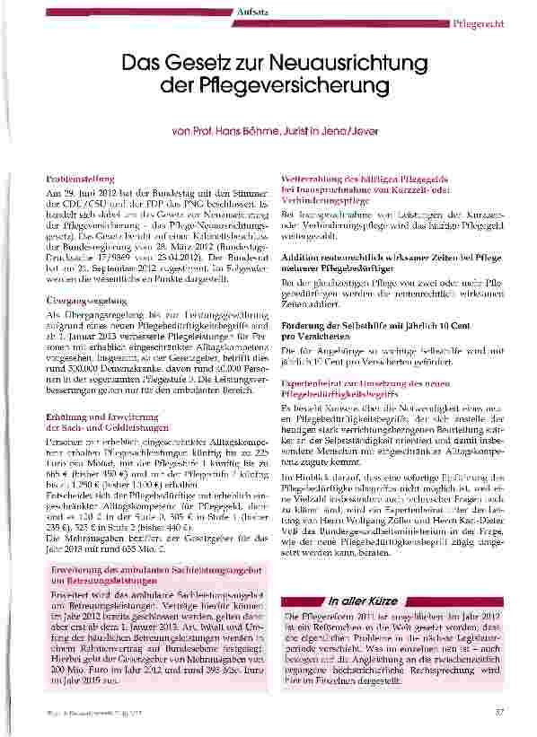 Vorschauseite 1: Das Gesetz zur Neuausrichtung der Pflegeversicherung