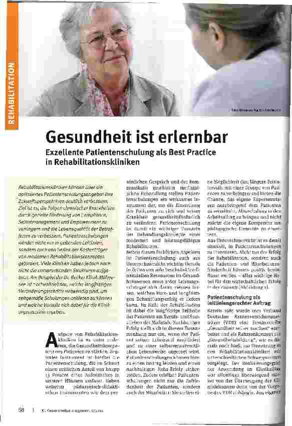 Vorschauseite 1: Gesundheit ist erlernbarExzellente Patientenschulung als Best Practice in Rehabilitationskliniken