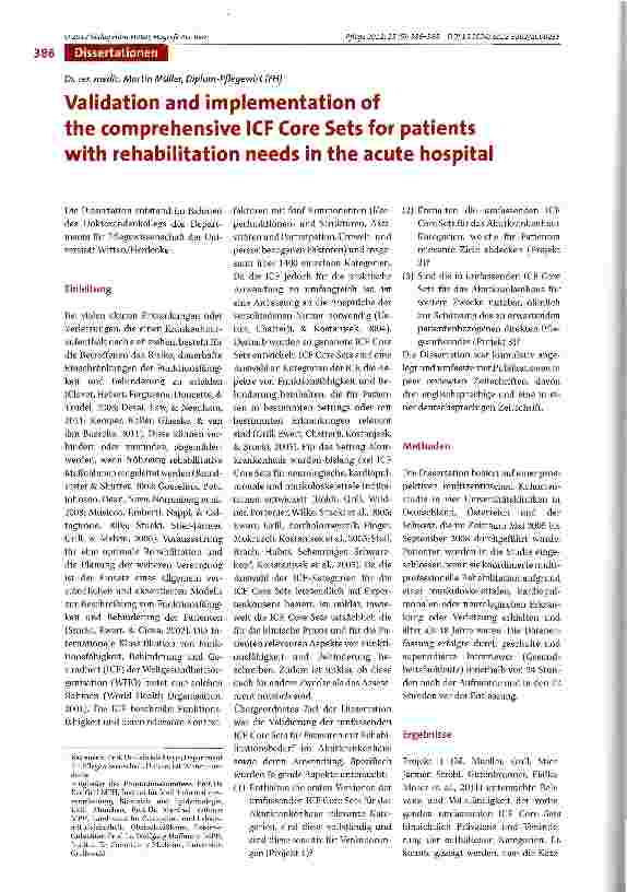 Vorschauseite 1: Validation and implementation of the comprehensive ICF Core Sets for patients with rehabilitation needs in the acute hospital