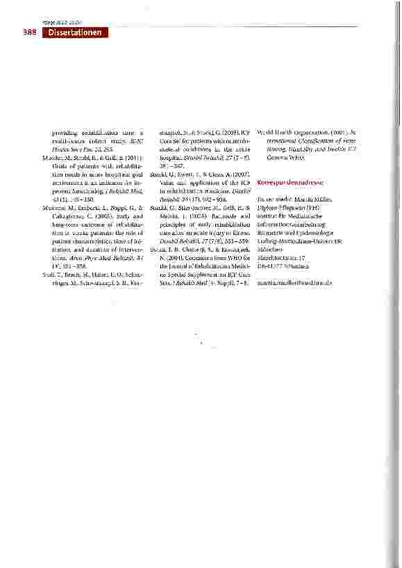 Vorschauseite 3: Validation and implementation of the comprehensive ICF Core Sets for patients with rehabilitation needs in the acute hospital