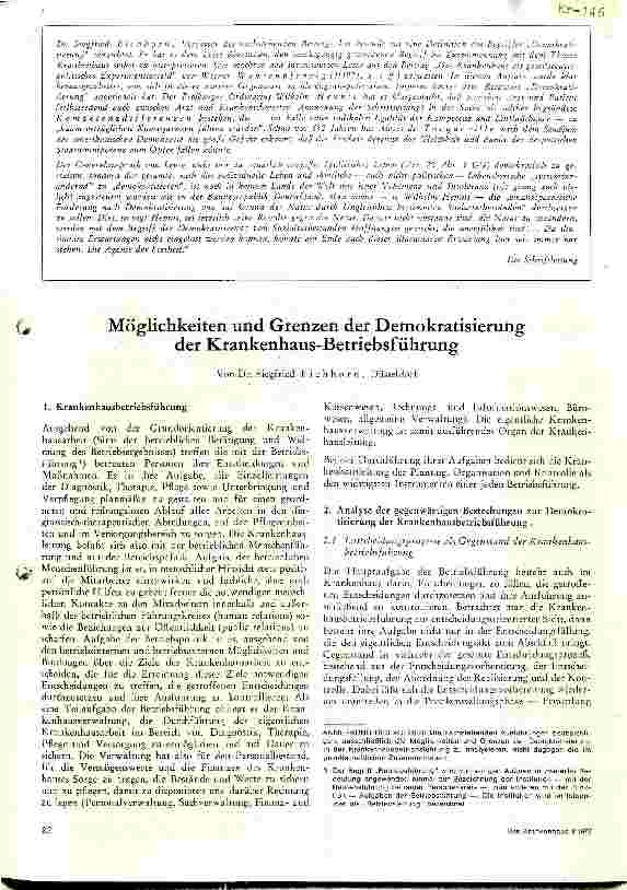 Vorschauseite 1: Möglichkeiten und Grenzen der Demokratisierung der Krankenhausbetriebsführung