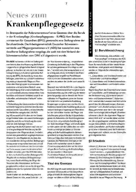Vorschauseite 1: Neues zum Krankenpflegegesetz