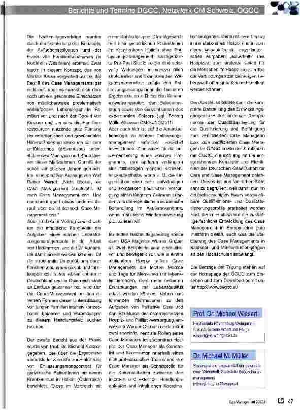 Vorschauseite 3: Tagungsbericht: Case Management im Gesundheitsund Pflegewesen - Stand und Perspektiven