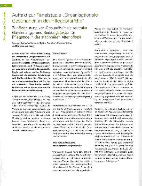 Vorschauseite 1: Auftakt zur Panelstudie „Organisationale Gesundheit in der Pflegebranche