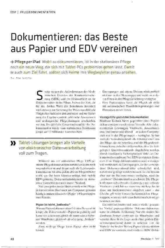 Vorschauseite 1: Dokumentieren: das Beste aus Papier und EDV vereinen
