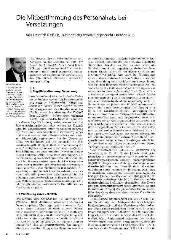 Vorschauseite 1: Die Mitbestimmung des Personalrats bei Versetzungen