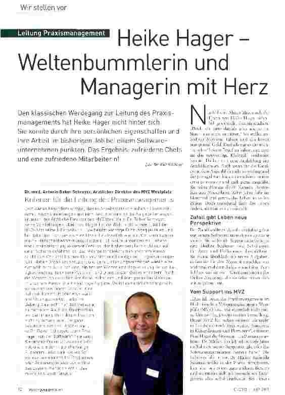 Vorschauseite 1: Heike Hager-Weltenbummlerin und Managerin mit Herz