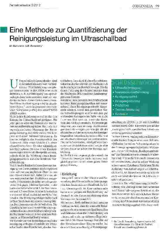 Vorschauseite 1: Eine Methode zur Quantifizierung der Reinigungsleistung im UltraschalIbad
