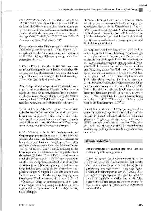 Vorschauseite 6: Zur Vergütung und Eingruppierung nach Ausübung eines Rückkehrrechts