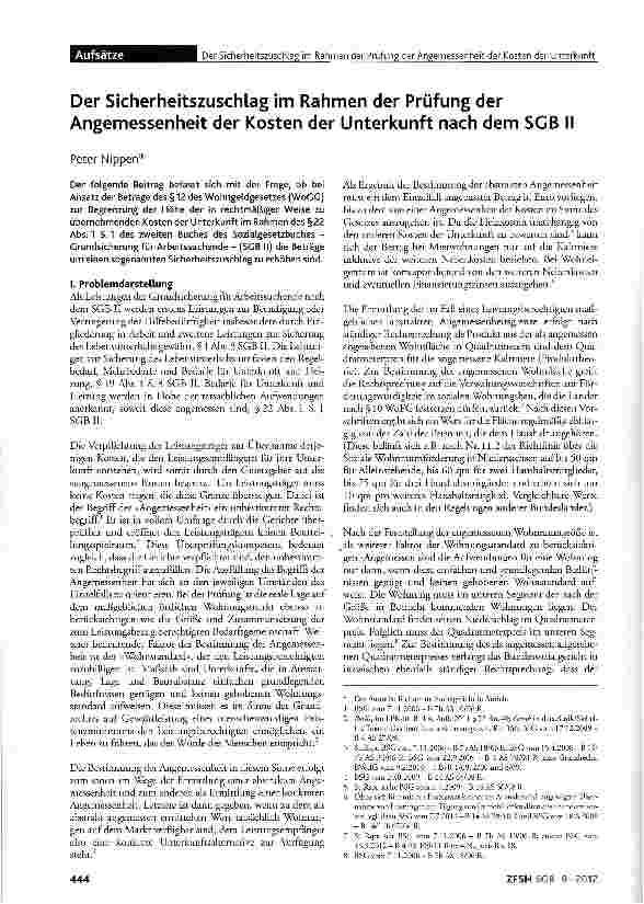 Vorschauseite 1: Der Sicherheitszuschlag im Rahmen der Prüfung der Angemessenheit der Kosten der Unterkunft nach dem SGB II