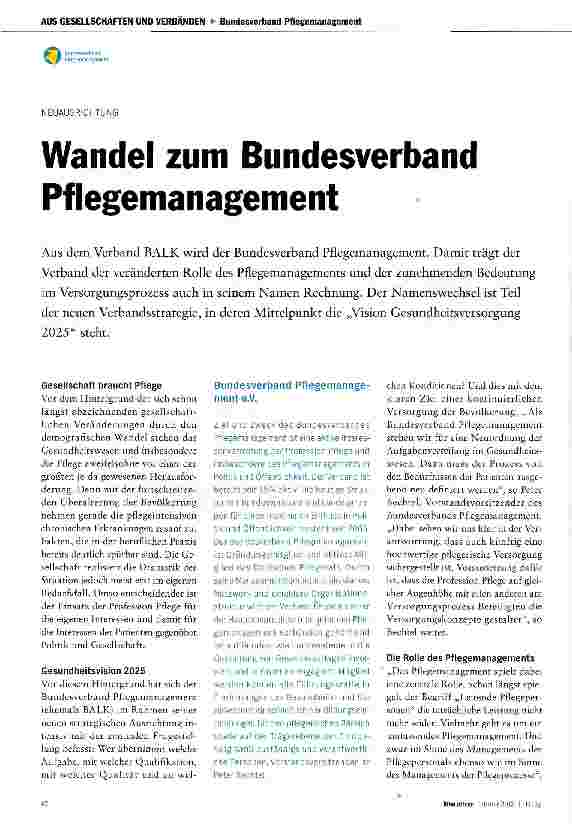 Vorschauseite 1: Wandel zum Bundesverband Pflegemanagement
