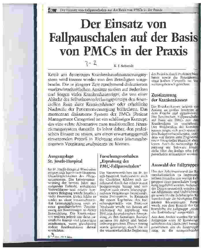 Vorschauseite 1: Der Einsatz von Fallpauschalen auf der Basis von PMCs in der Praxis